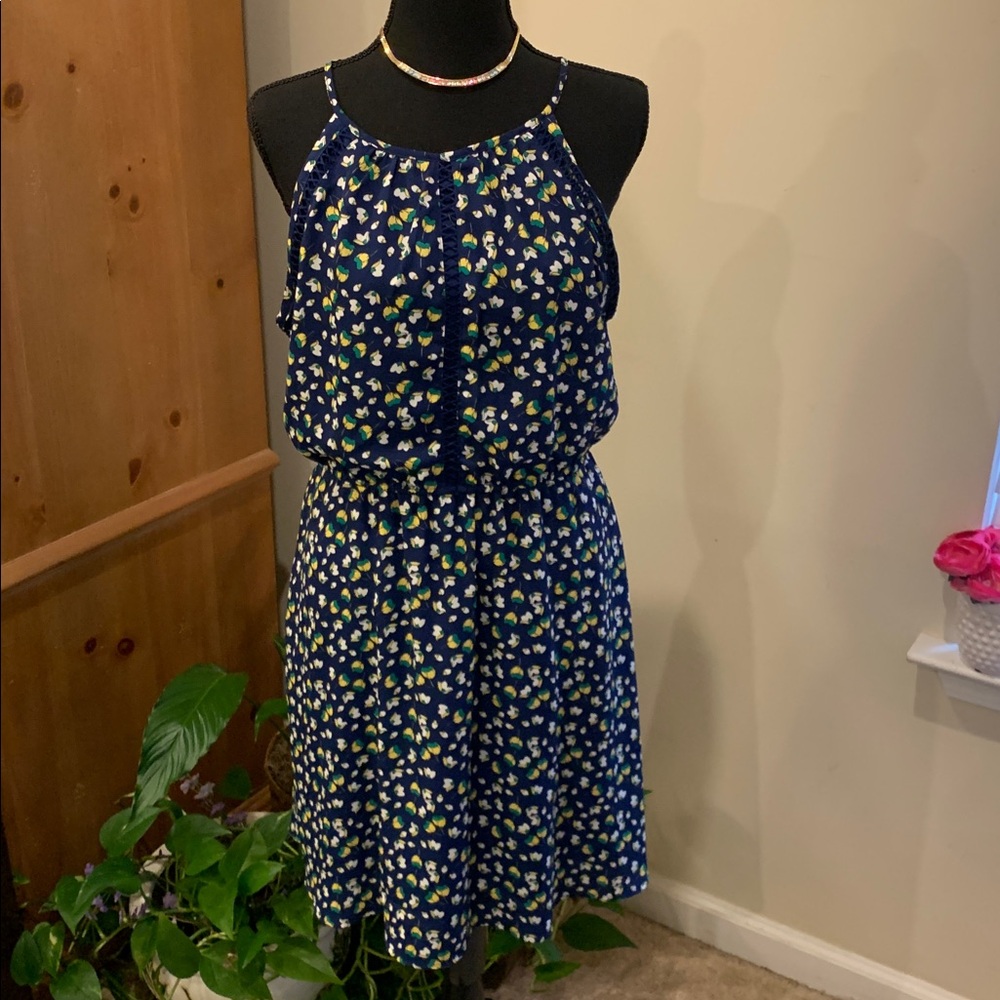 🌹miami • Navy Floral Mini Dress with White and Yellow Accents • NWOT